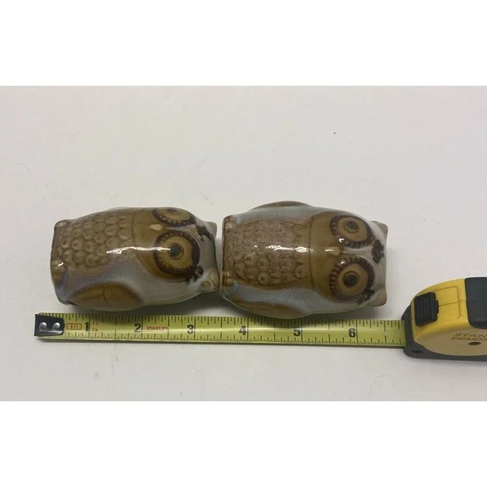 Vintage Ceramic Owl Salt & Pepper Shakers Tan Brown Color 3 in Tall